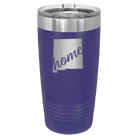 Laser etched purple 20 oz vacuum insulated tumbler with 'New Mexico home' design