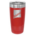 Laser etched red 20 oz vacuum insulated tumbler with 'New Mexico home' design