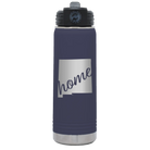 Laser etched navy 20 oz vacuum insulated water bottle with 'New Mexico home' design