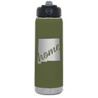 Laser etched olive green 20 oz vacuum insulated water bottle with 'New Mexico home' design