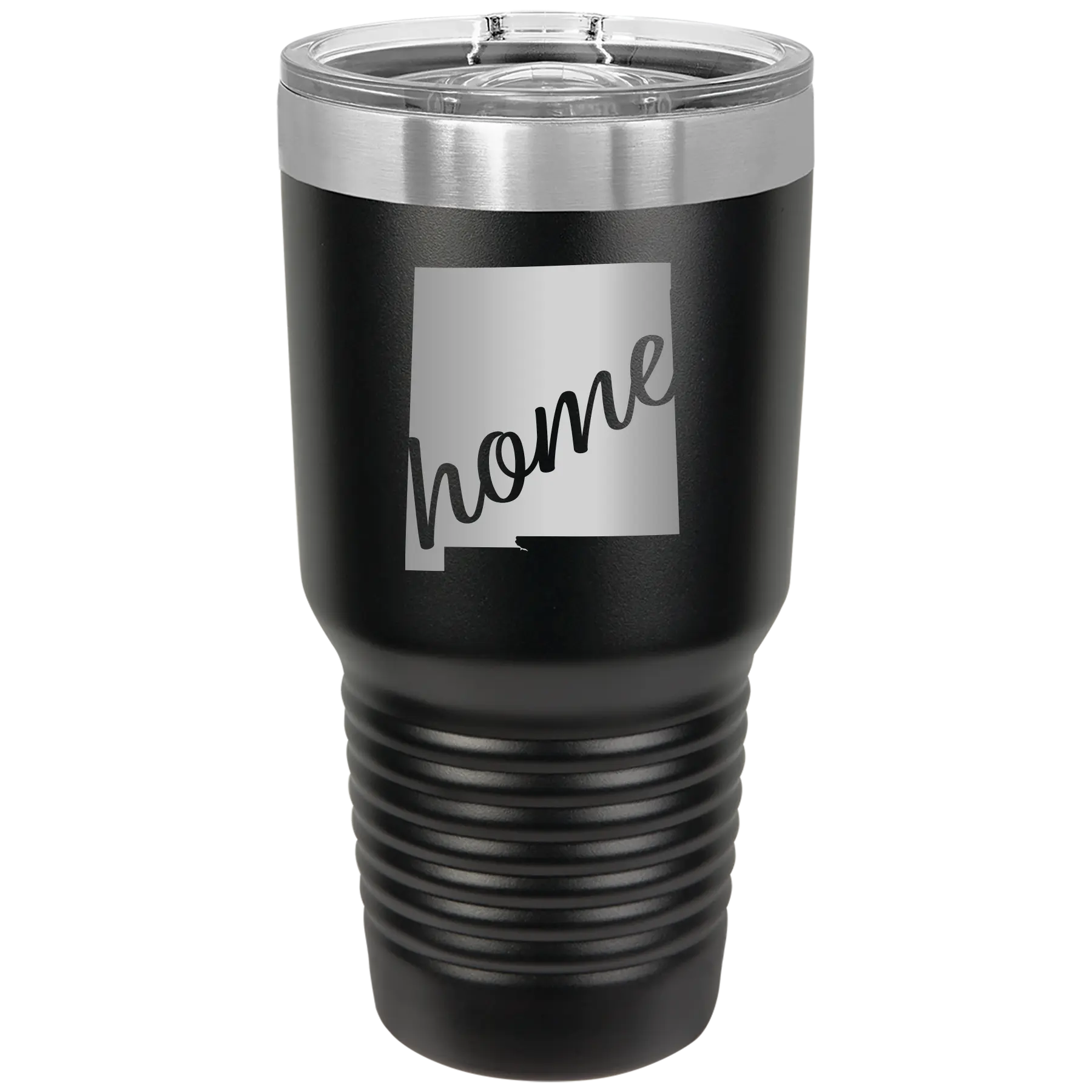 Laser etched black 30 oz vacuum insulated tumbler with 'New Mexico home' design