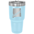 Laser etched light blue 30 oz vacuum insulated tumbler with 'New Mexico home' design