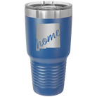 Laser etched royal blue 30 oz vacuum insulated tumbler with 'New Mexico home' design