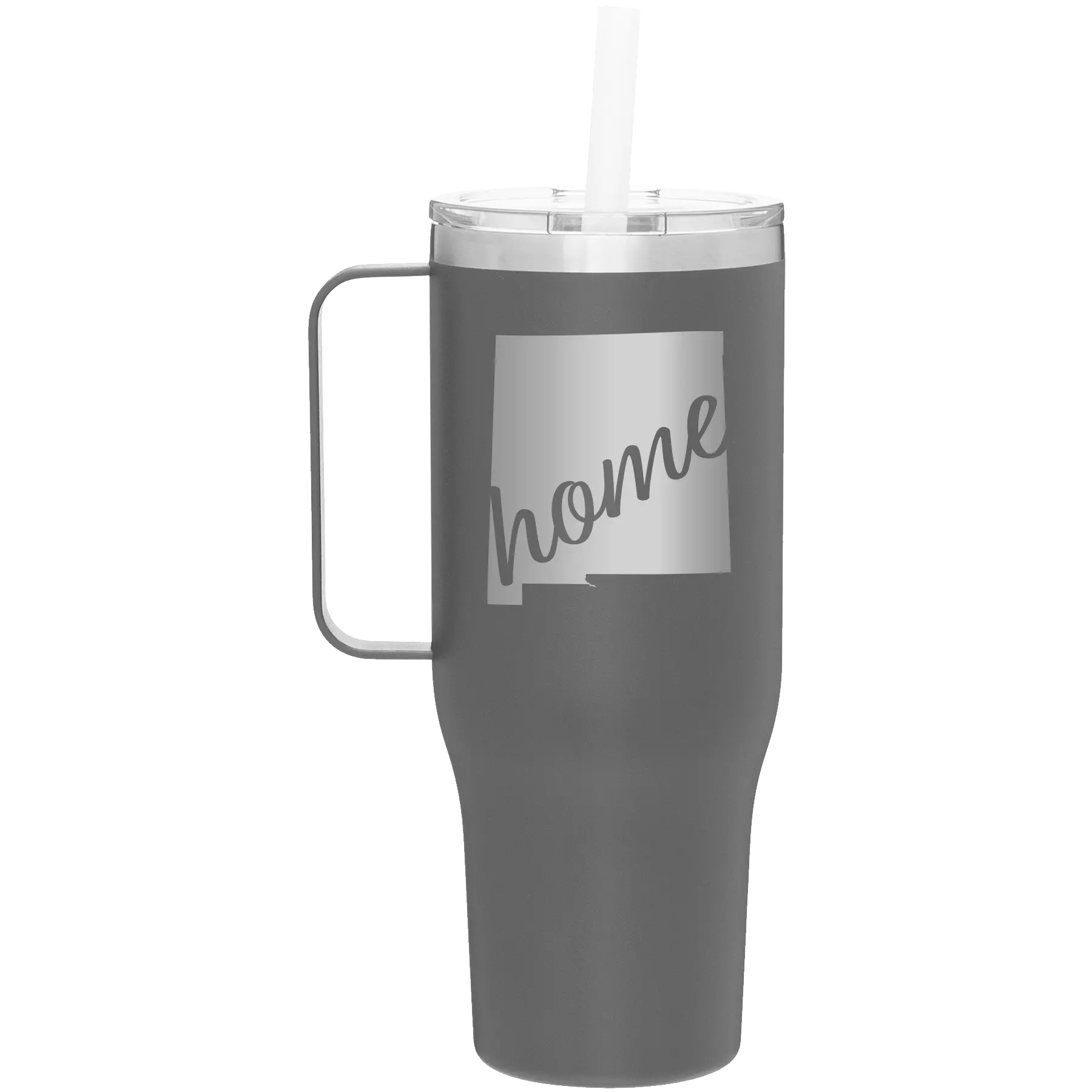 Laser etched slate 40 oz vacuum insulated tumbler mug with 'New Mexico home' design
