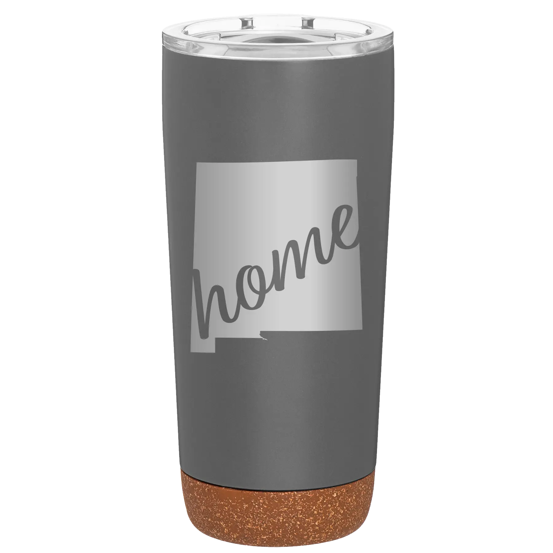 Laser etched storm gray 20 oz vacuum insulated tumbler with 'New Mexico home' design