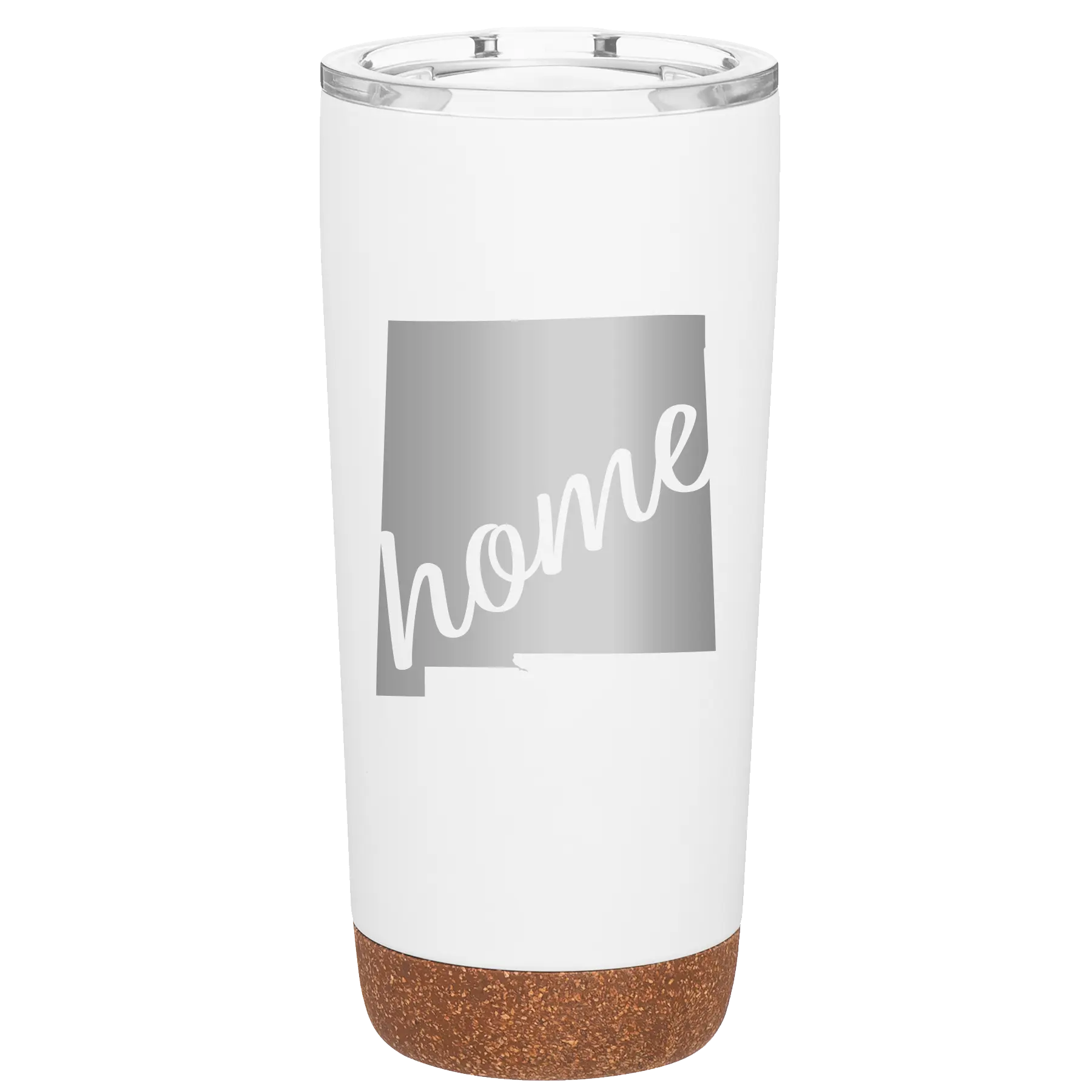 Laser etched white 20 oz vacuum insulated tumbler with 'New Mexico home' design