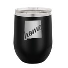 Laser etched black 12 oz vacuum insulated wine cup with 'New Mexico home' design