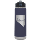 Laser etched navy 20 oz vacuum insulated water bottle with 'Nevada Home' design