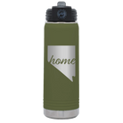 Laser etched olive green 20 oz vacuum insulated water bottle with 'Nevada Home' design