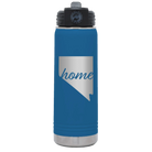 Laser etched royal blue 20 oz vacuum insulated water bottle with 'Nevada Home' design