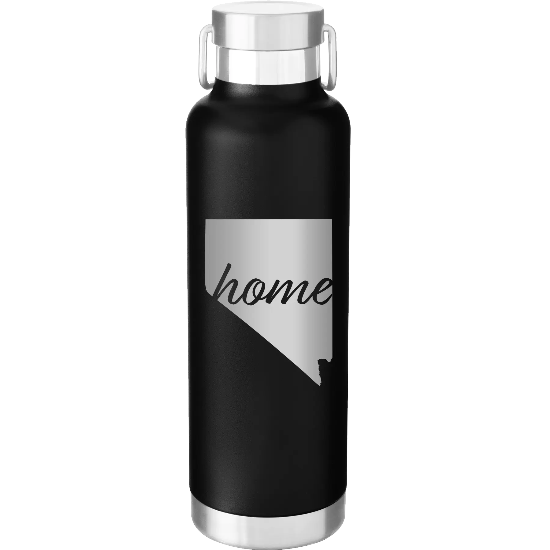 Laser etched black 24 oz vacuum insulated water bottle with 'Nevada Home' design