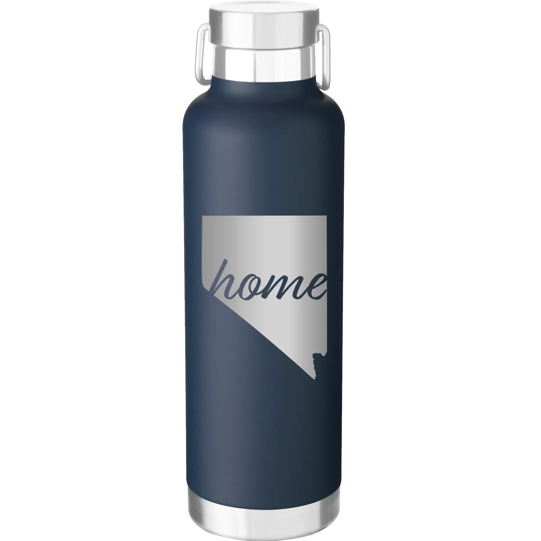 Laser etched navy 24 oz vacuum insulated water bottle with 'Nevada Home' design