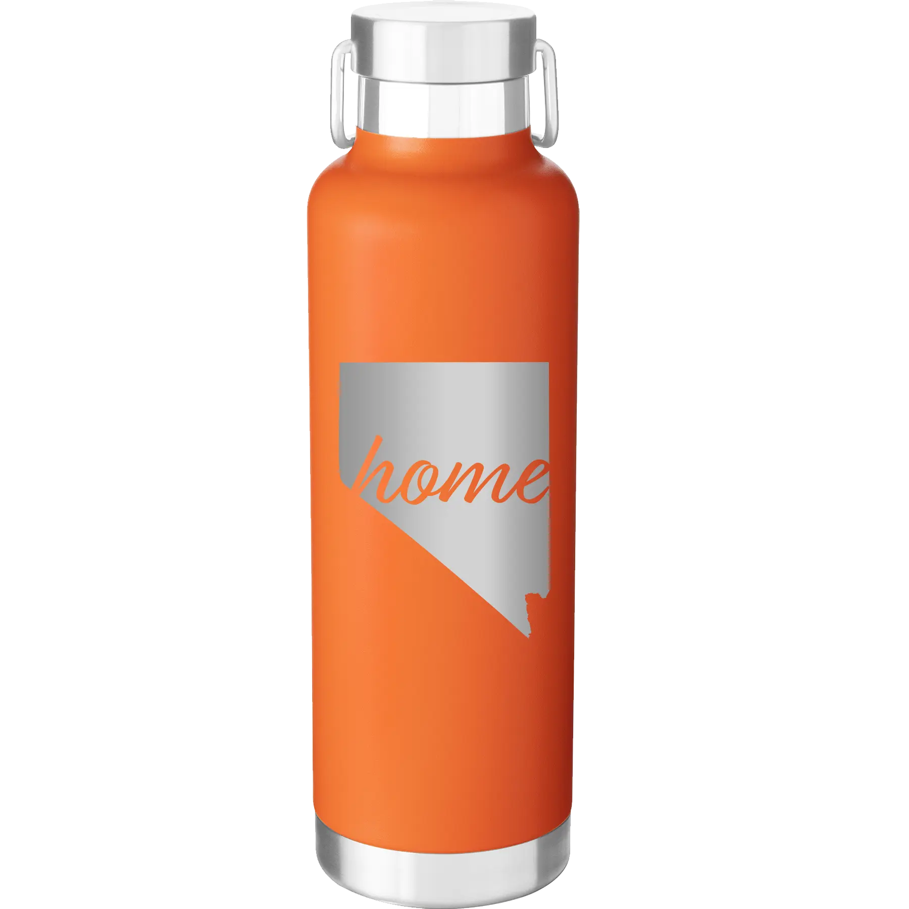 Laser etched orange 24 oz vacuum insulated water bottle with 'Nevada Home' design