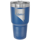 Laser etched royal blue 30 oz vacuum insulated tumbler with 'Nevada Home' design