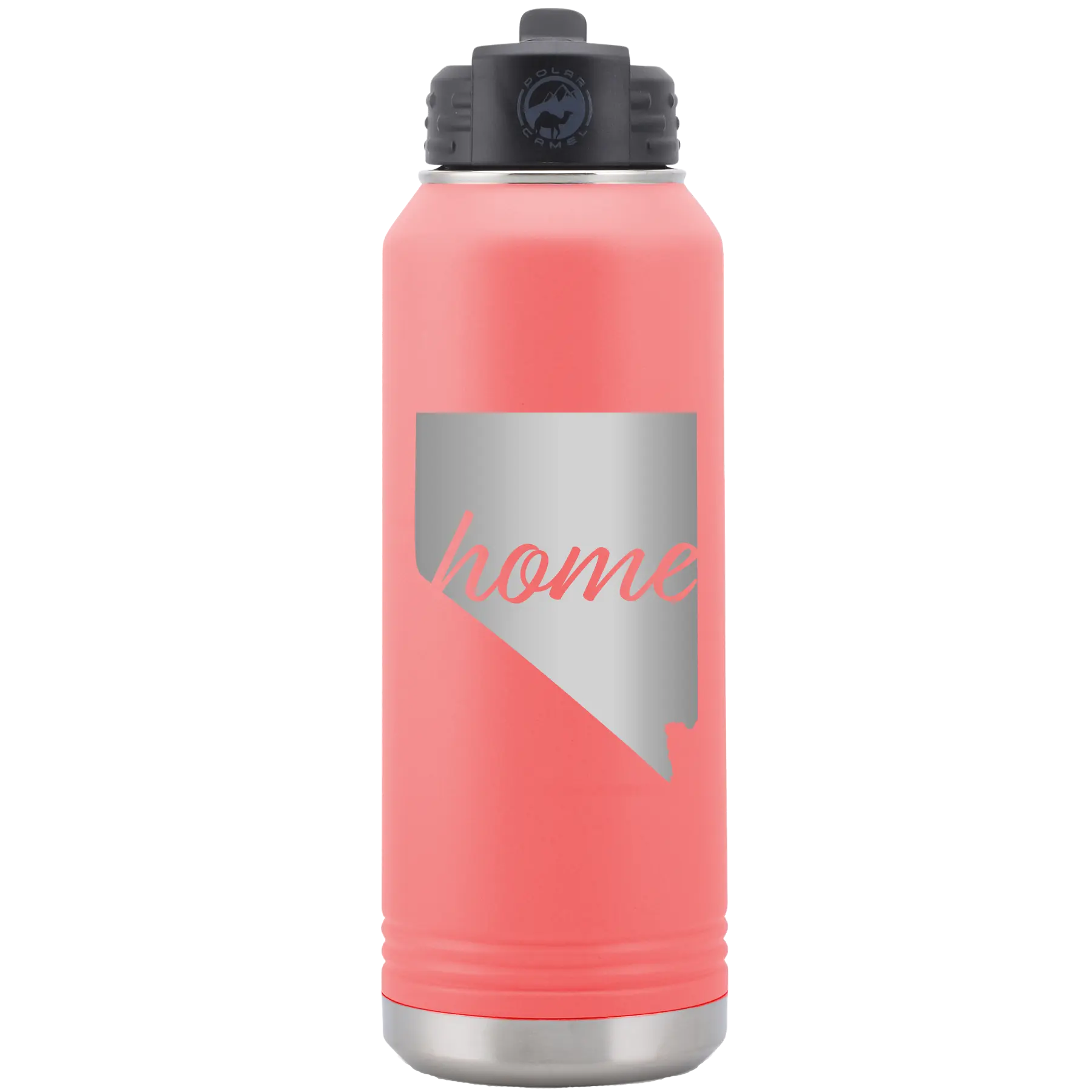 Laser etched coral 32 oz vacuum insulated water bottle with 'Nevada Home' design
