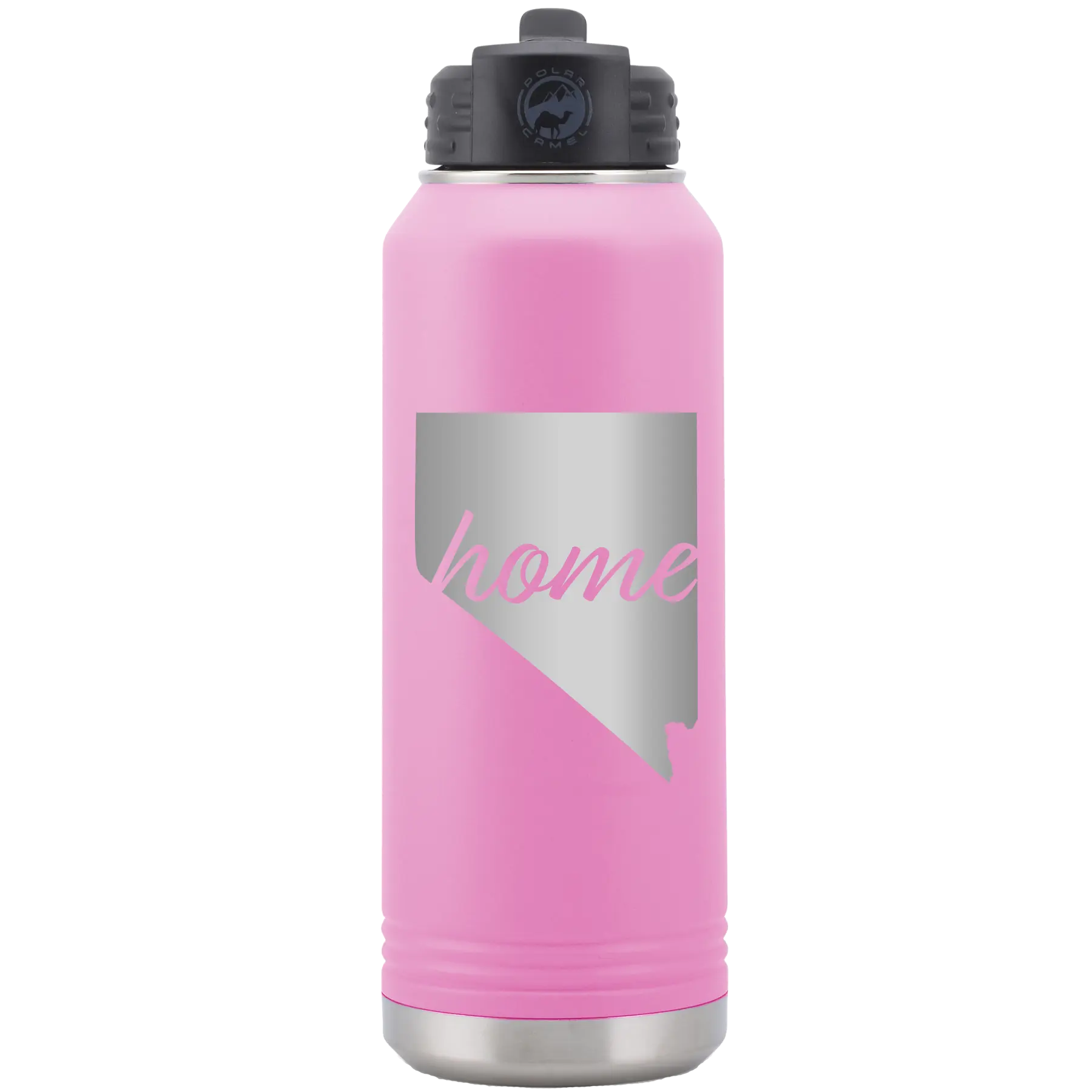 Laser etched light purple 32 oz vacuum insulated water bottle with 'Nevada Home' design