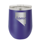 Laser etched purple 12 oz vacuum insulated wine cup with 'Nevada Home' design
