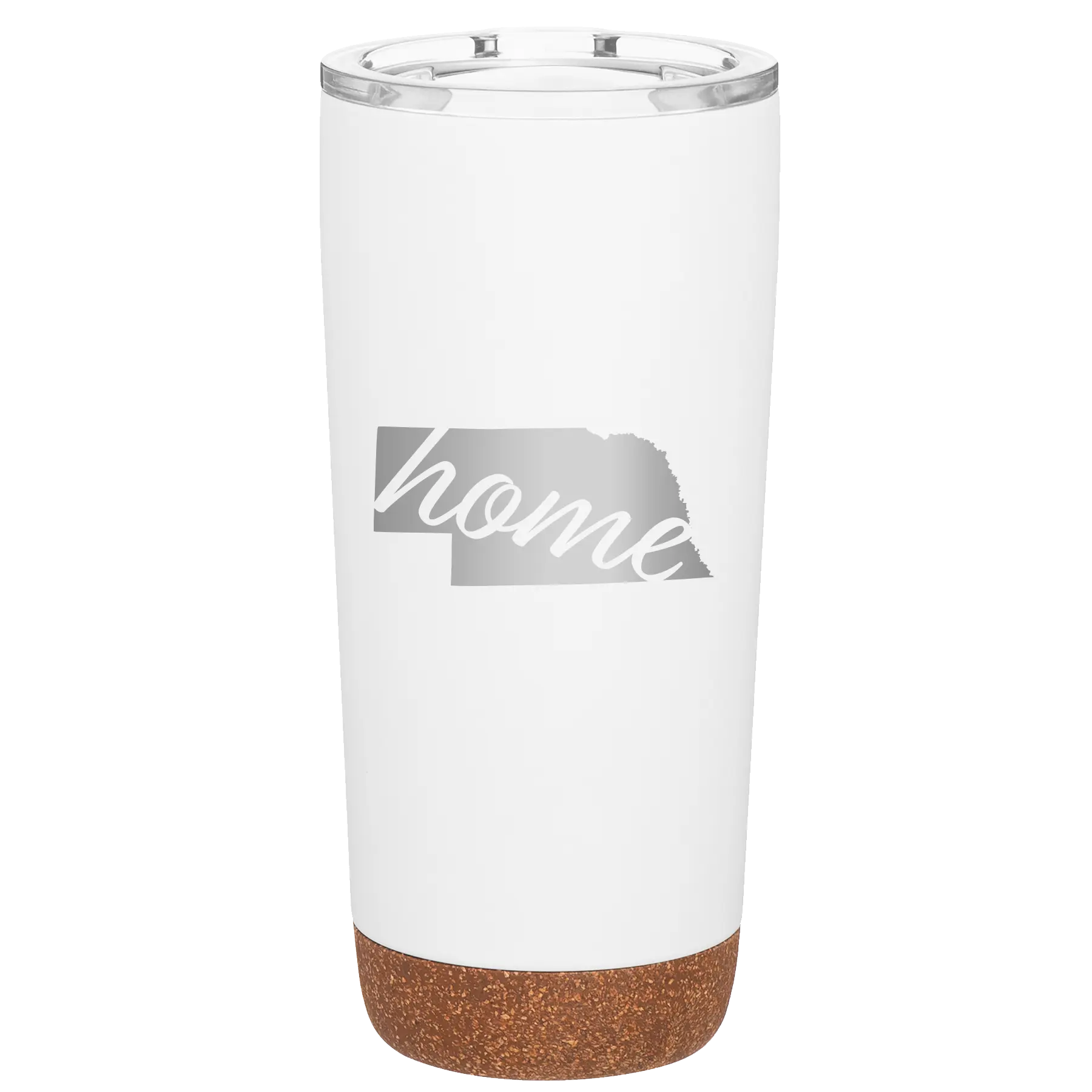 Laser etched white 20 oz vacuum insulated tumbler with 'Nebraska Home' design