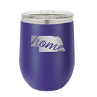 Laser etched purple 12 oz vacuum insulated wine cup with 'Nebraska Home' design