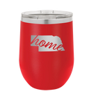 Laser etched red 12 oz vacuum insulated wine cup with 'Nebraska Home' design