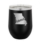 Laser etched black 12 oz vacuum insulated wine cup with 'Missouri Home' design