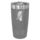 Laser etched dark gray 20 oz vacuum insulated tumbler with 'Mississippi Home' design