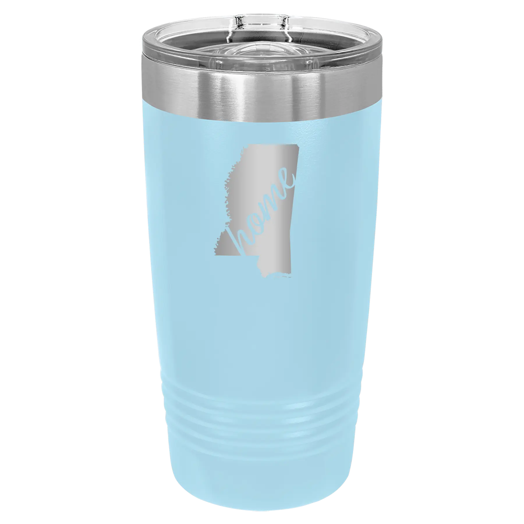 Laser etched light blue 20 oz vacuum insulated tumbler with 'Mississippi Home' design