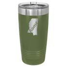 Laser etched olive green 20 oz vacuum insulated tumbler with 'Mississippi Home' design