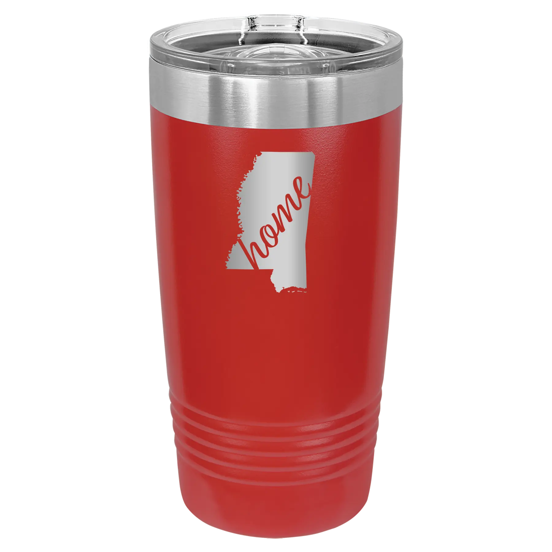 Laser etched red 20 oz vacuum insulated tumbler with 'Mississippi Home' design