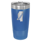 Laser etched royal blue 20 oz vacuum insulated tumbler with 'Mississippi Home' design