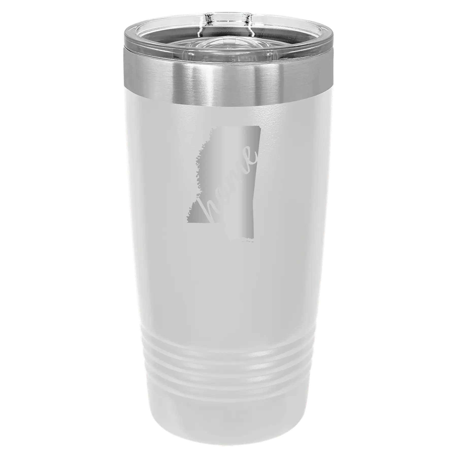 Laser etched white 20 oz vacuum insulated tumbler with 'Mississippi Home' design