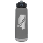 Laser etched dark gray 20 oz vacuum insulated water bottle with 'Mississippi Home' design