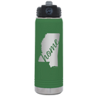 Laser etched green 20 oz vacuum insulated water bottle with 'Mississippi Home' design