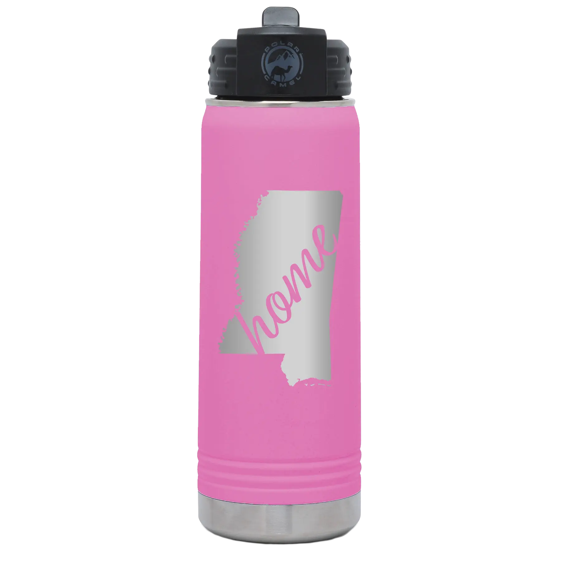Laser etched light purple 20 oz vacuum insulated water bottle with 'Mississippi Home' design