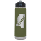 Laser etched olive green 20 oz vacuum insulated water bottle with 'Mississippi Home' design