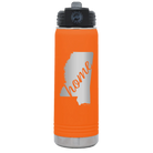 Laser etched orange 20 oz vacuum insulated water bottle with 'Mississippi Home' design