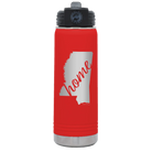Laser etched red 20 oz vacuum insulated water bottle with 'Mississippi Home' design