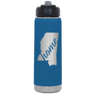 Laser etched royal blue 20 oz vacuum insulated water bottle with 'Mississippi Home' design