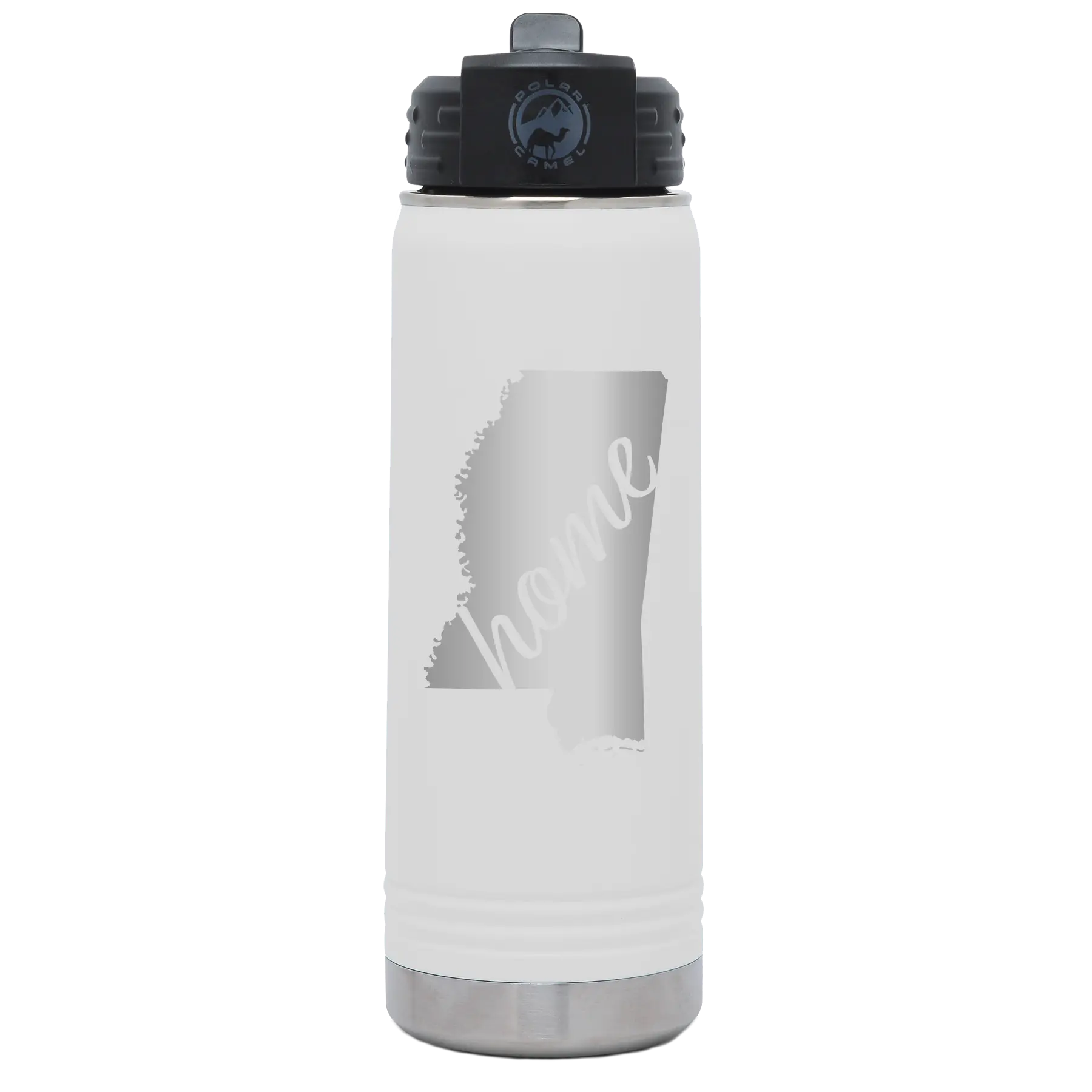 Laser etched white 20 oz vacuum insulated water bottle with 'Mississippi Home' design