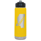 Laser etched yellow 20 oz vacuum insulated water bottle with 'Mississippi Home' design