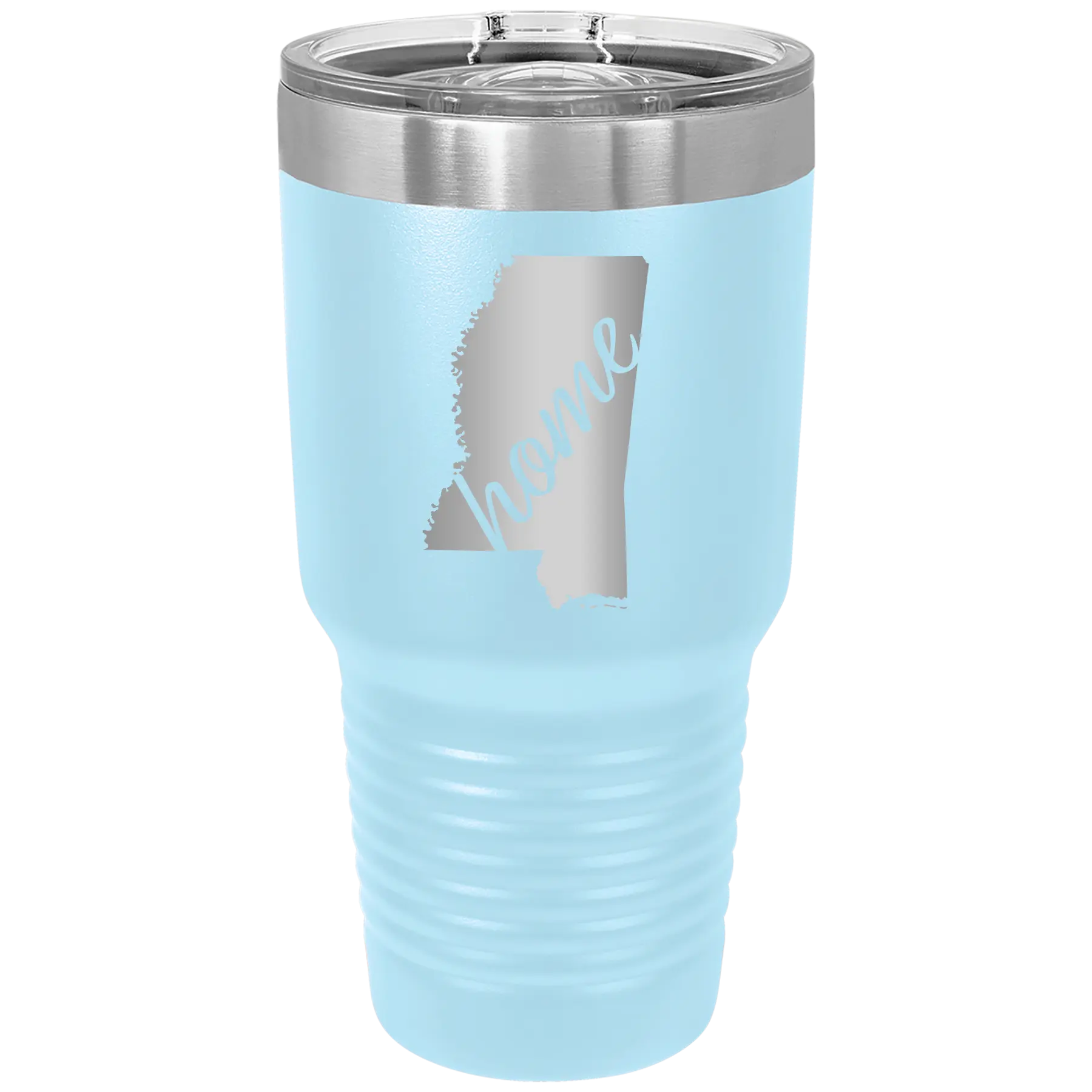 Laser etched light blue 30 oz vacuum insulated tumbler with 'Mississippi Home' design