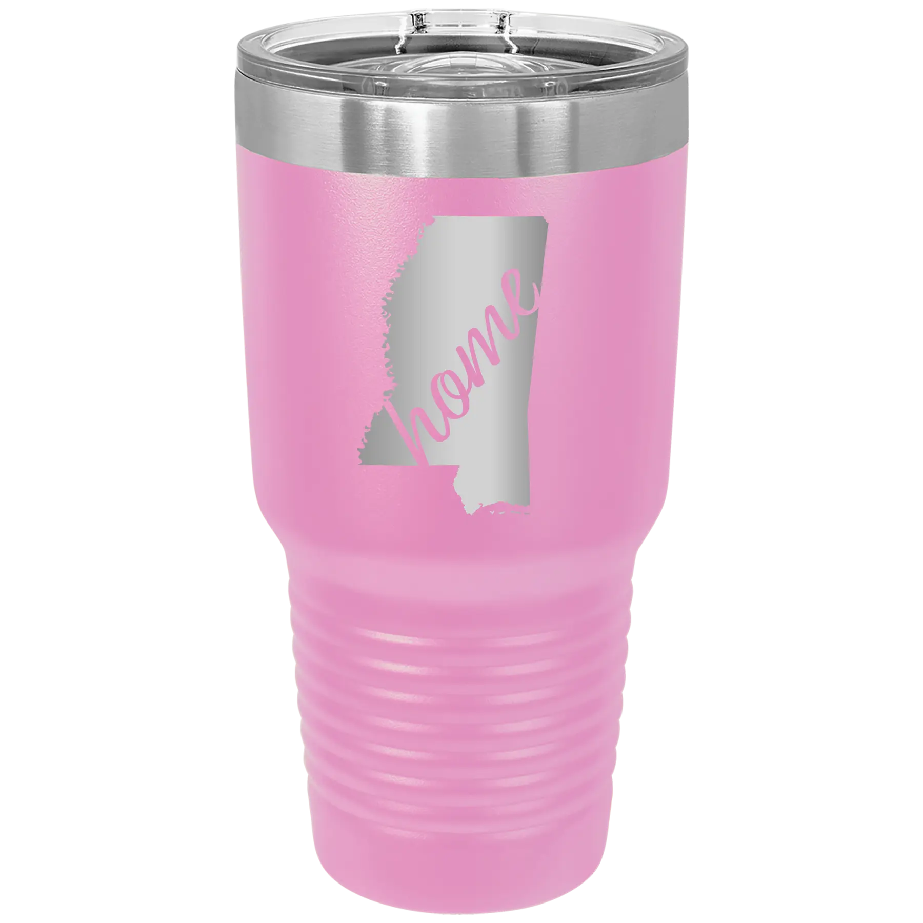 Laser etched light purple 30 oz vacuum insulated tumbler with 'Mississippi Home' design