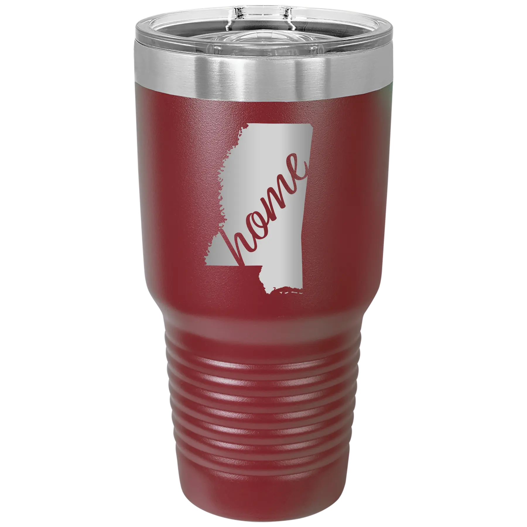 Laser etched maroon 30 oz vacuum insulated tumbler with 'Mississippi Home' design