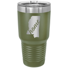 Laser etched olive green 30 oz vacuum insulated tumbler with 'Mississippi Home' design