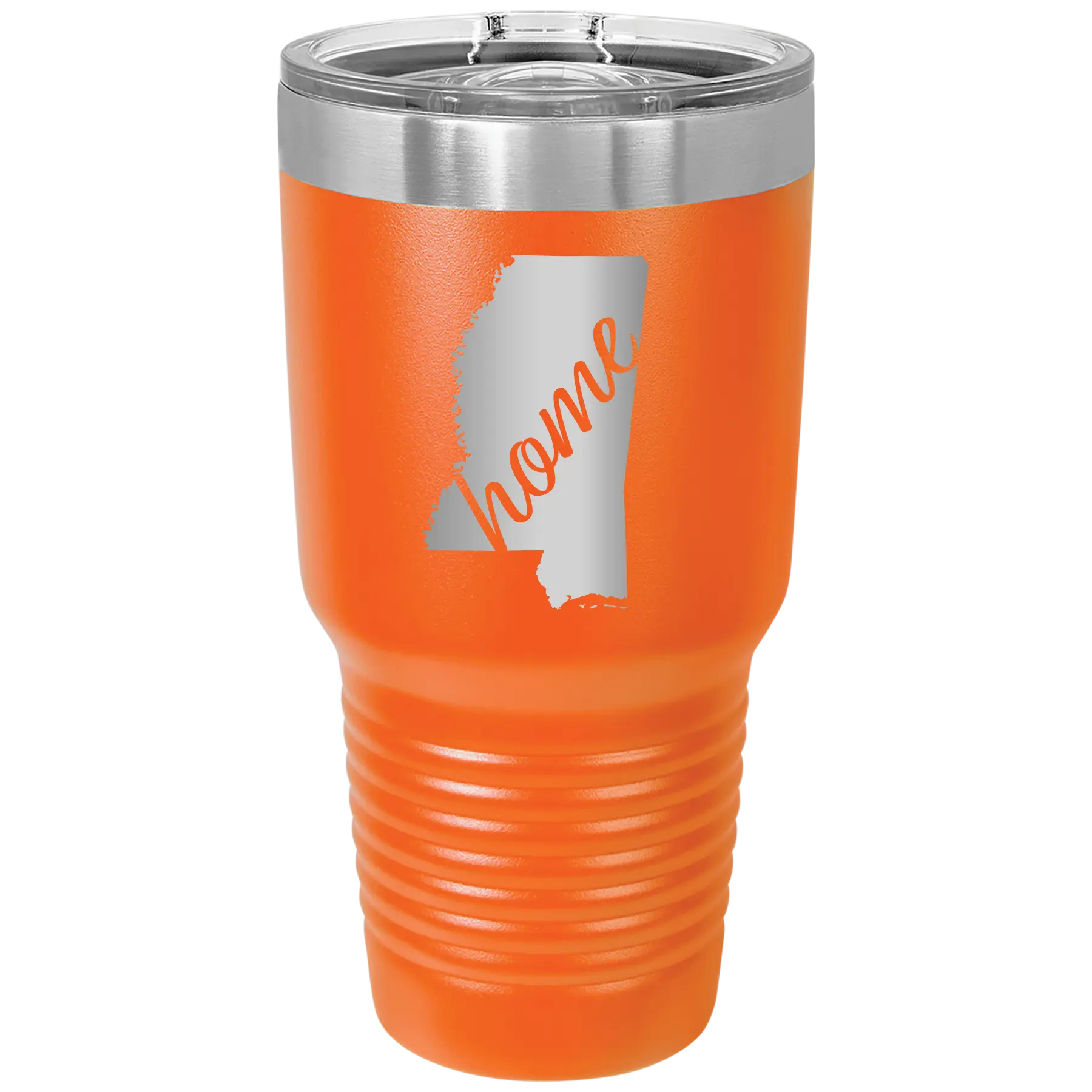 Laser etched orange 30 oz vacuum insulated tumbler with 'Mississippi Home' design