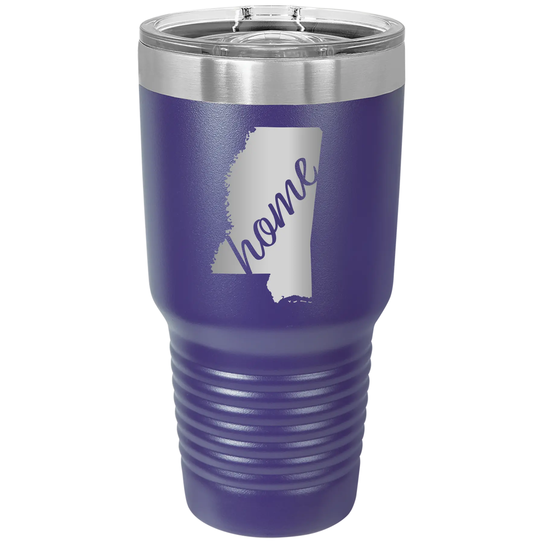 Laser etched purple 30 oz vacuum insulated tumbler with 'Mississippi Home' design