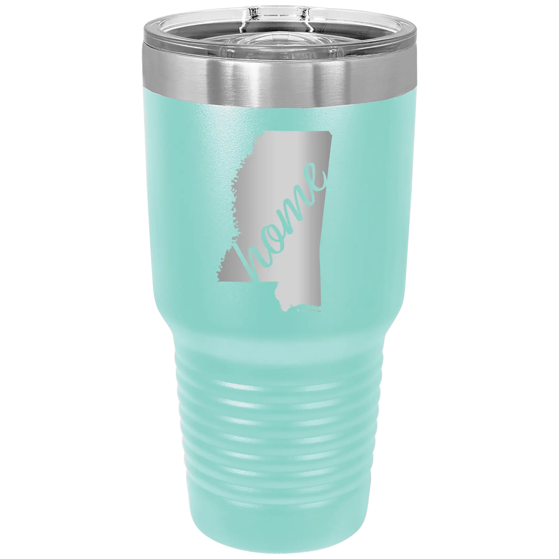Laser etched teal 30 oz vacuum insulated tumbler with 'Mississippi Home' design