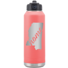 Laser etched coral 32 oz vacuum insulated water bottle with 'Mississippi Home' design
