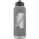 Laser etched dark gray 32 oz vacuum insulated water bottle with 'Mississippi Home' design