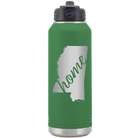 Laser etched green 32 oz vacuum insulated water bottle with 'Mississippi Home' design